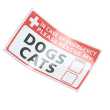 NEW Safurance Emergency Pet Rescue DOG CAT Vinyl Sticker Label Signs Safety Warning 74*125mm Security Safety
