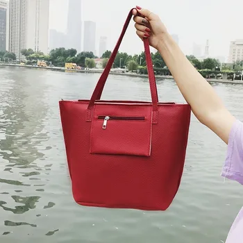 

Leisure Women 4 Set Handbags Pu Leather Fashion Designer Handbag Shoulder Bag Red Casual Female Messenger Bag