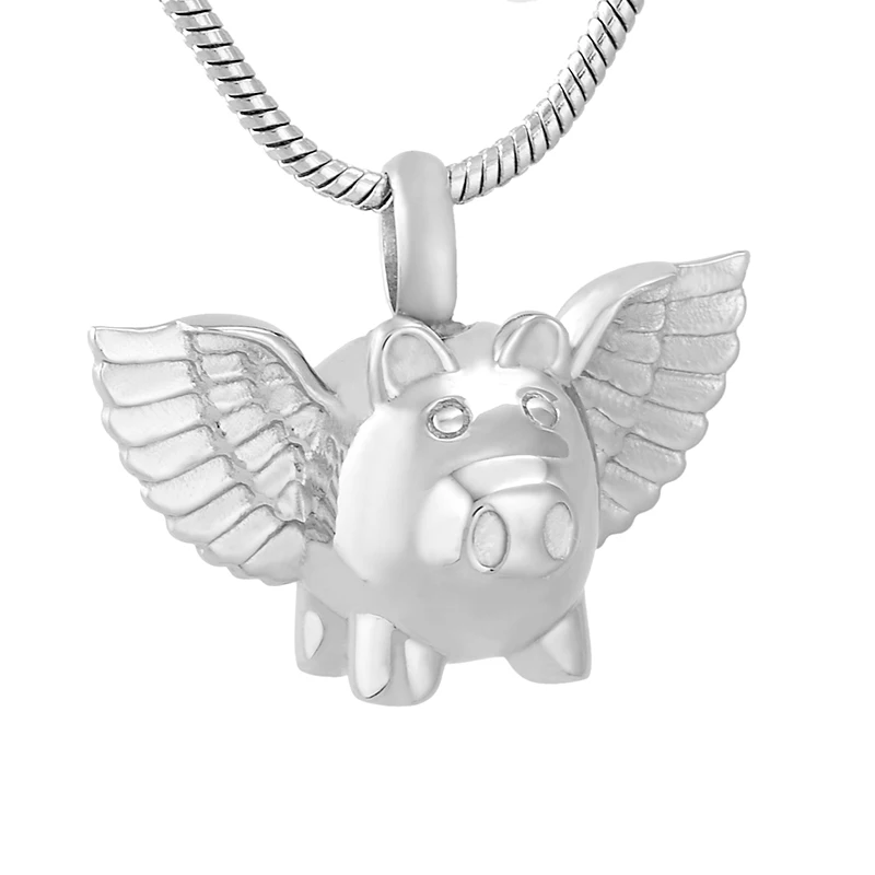 

IJD9732 Flying Pig Cremation Memorial Jewelry With Angel Wing Stainless Steel Cremation Urn Necklace Ashes Holder For Pet