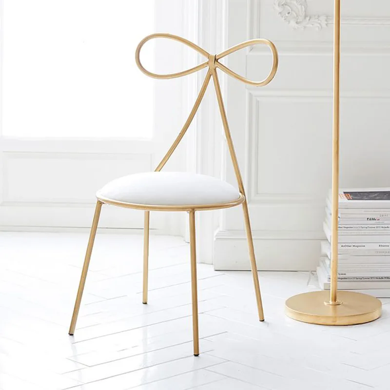 Quality Metal Chair Fashion Nordic Bar Leisure Stool Modern Make Up Dining With Bow Shape Backrest Foam Sponge huismerk kopen in de aanbieding