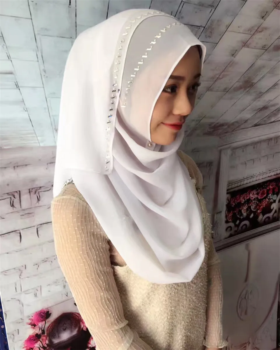 12 шт./лот) новейший большой размер пузырьковый шифон мусульманский хиджаб с камнями и невидимая кнопка Исламский длинный шарф шали HW227