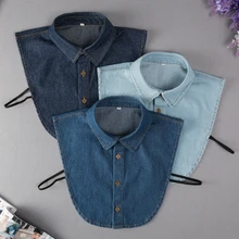 Denim Sahte Yaka Gömlek Kadın 2019 Yeni Çıkarılabilir Yaka Kadınlar Için Sahte Yaka Kadın Peter Pan Ayrılabilir Yaka Gömlek Sahte yaka