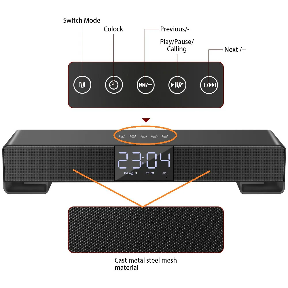 

Alarm Clock Handsfree FM TF AUX USB Boombox Digital Table Clock LED Despertador Temperature Humidity Electronic Desktop LED