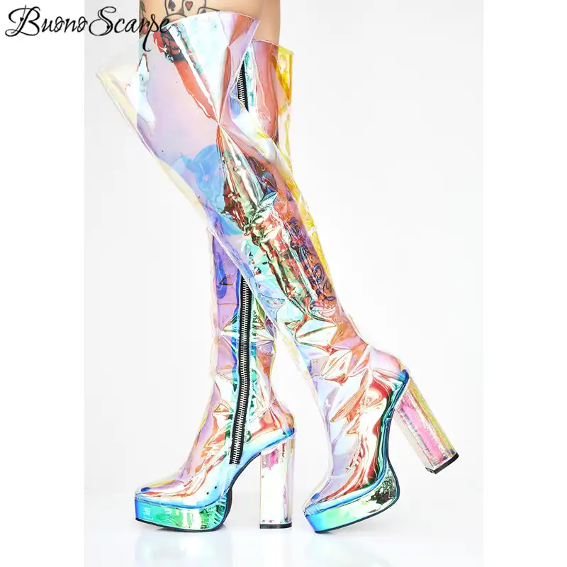 thigh high pvc platform boots