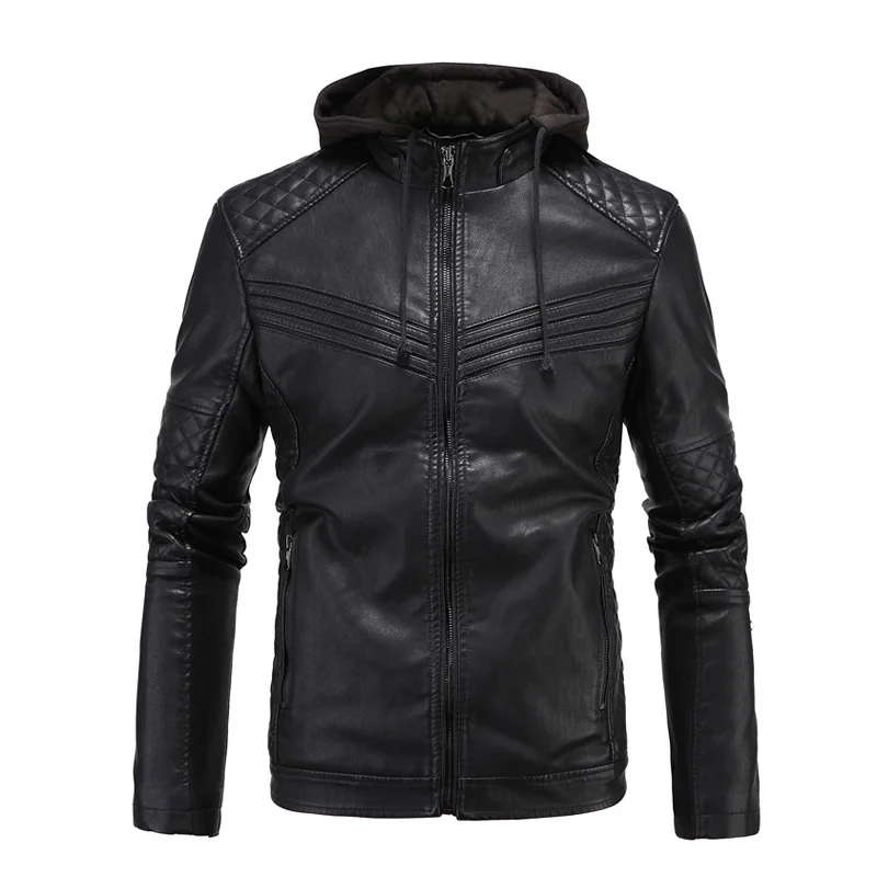 

New Retro Vintage Motorcycle Jacket Men PU Leather Jackets With Hooded Slim Fit Jackets Biker Clasic Coats Motorcycle Clothes