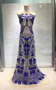 

African Lace With Sequins Embroidery Textile Lace Fabric High Quality Sequins French Tulle Lace Fabrics For Wedding Party