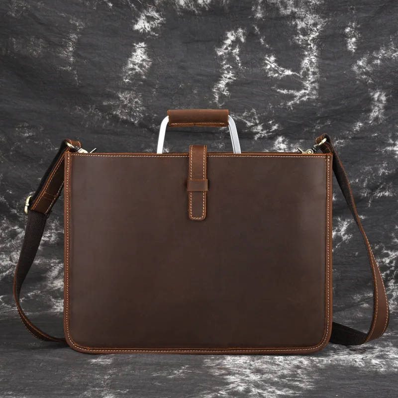 

Crazy Horse Cowhide Top Handle Business Bag Tote Briefcase Vintage Genuine Leather Handbag CrossBody Messenger One Shoulder Bags