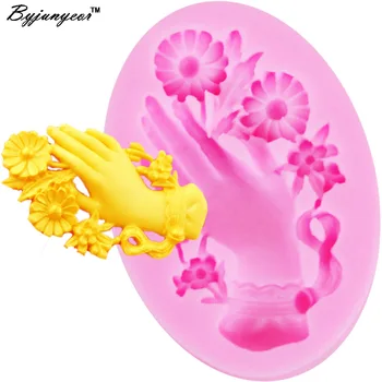 

Byjunyeor M696 Epoxy UV Resin flower and hand silicone mold,fondant molds,sugar craft tools,chocolate mould for cakes