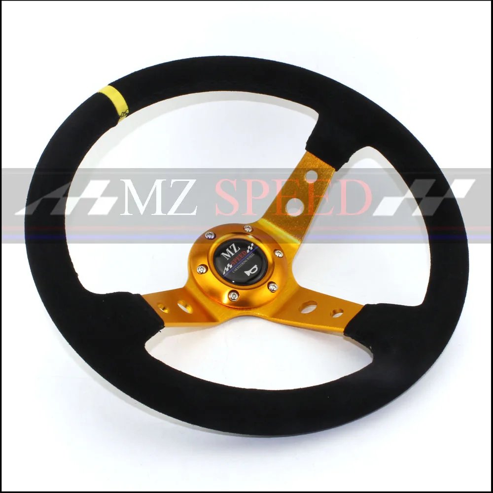 14inch 350mm Universal Gold For style Steering Wheel Suede Steering