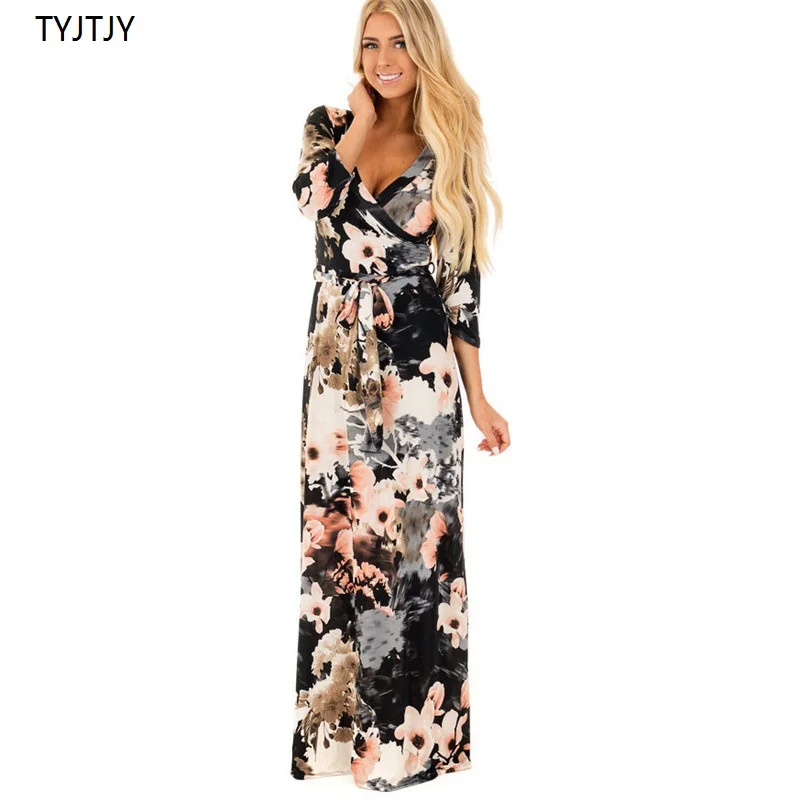 

Women Summer Floral Print Maxi Dress Boho Style Long Beach Dress Evening Party Long Bandage Bodycon Dress Plus Size Vestidos