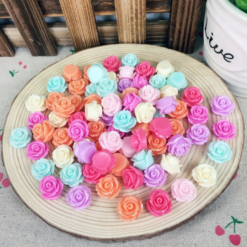 

50Pieces Mix Color Flatback Flat Back Resin Flower Cabochon Kawaii DIY Resin Craft Decoration Rose Handmade Accessories:14mm