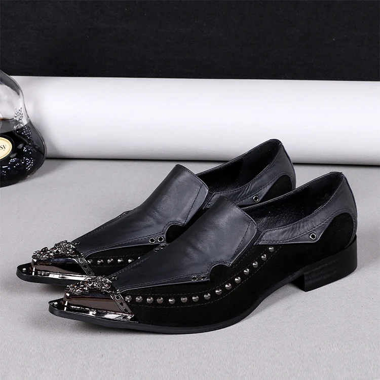 

Pointed Toe Leather Men Shoes Fashion Loafer Metal Rivets Wedding Dress Shoes Men Business Shoes