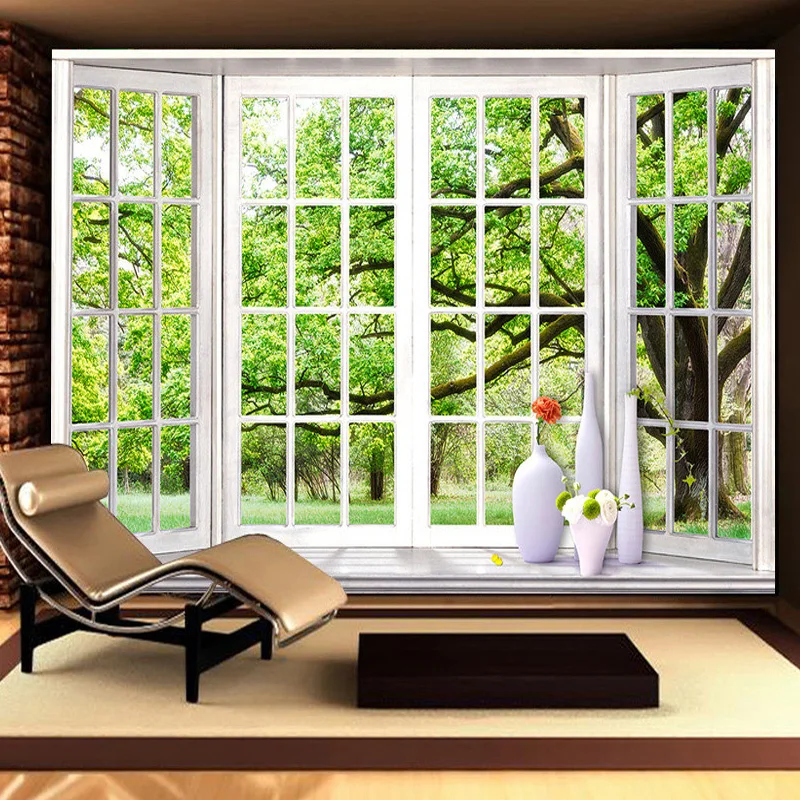 Custom Photo Wallpaper 3D Stereoscopic Green Windowsill Scenery Large Wall Murals Wall Painting Living Room Bedroom Wallpaper Custom Photo Wallpaper 3D Stereoscopic Green Windowsill Scenery Large Wall Murals Wall Painting Living Room Bedroom Wallpaper
