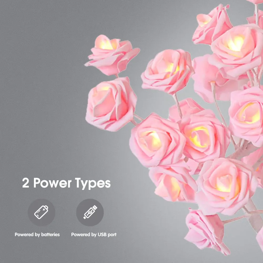 Lâmpada de Mesa Decoração para Casa Luzes para Festa Luz da Noite Rosa Flor Árvore Natal Casamento Sala Estar Decoração 24 Led 3 24 led rosa rosa flor lâmpada de