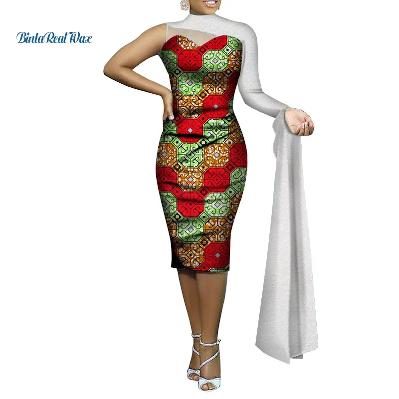 19 Африканская печать платья для женщин Базен Riche Vestidos одно длинное платье с кружевными рукавами плюс размер африканский дизайн одежда WY353 - Цвет: 19