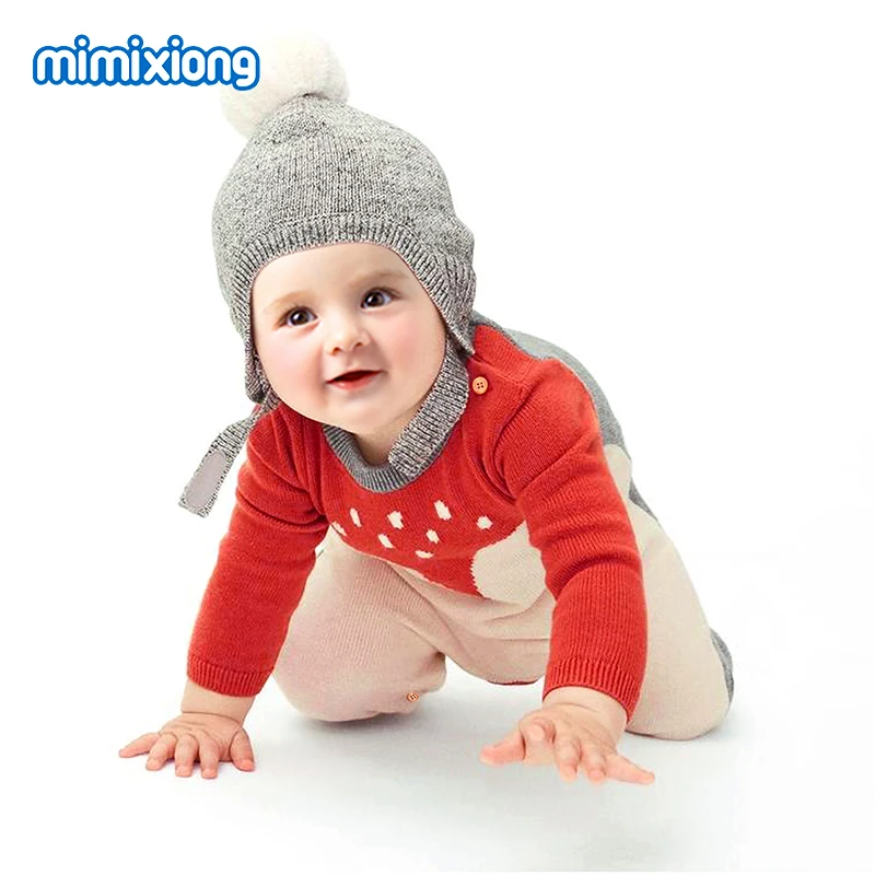 Baby Rompers Knitted Autumn Long Sleeves Toddler Girls Jumpsuits Outfits Fox Newborn Infant Boys Overalls Clothing Cute Fox Wear
