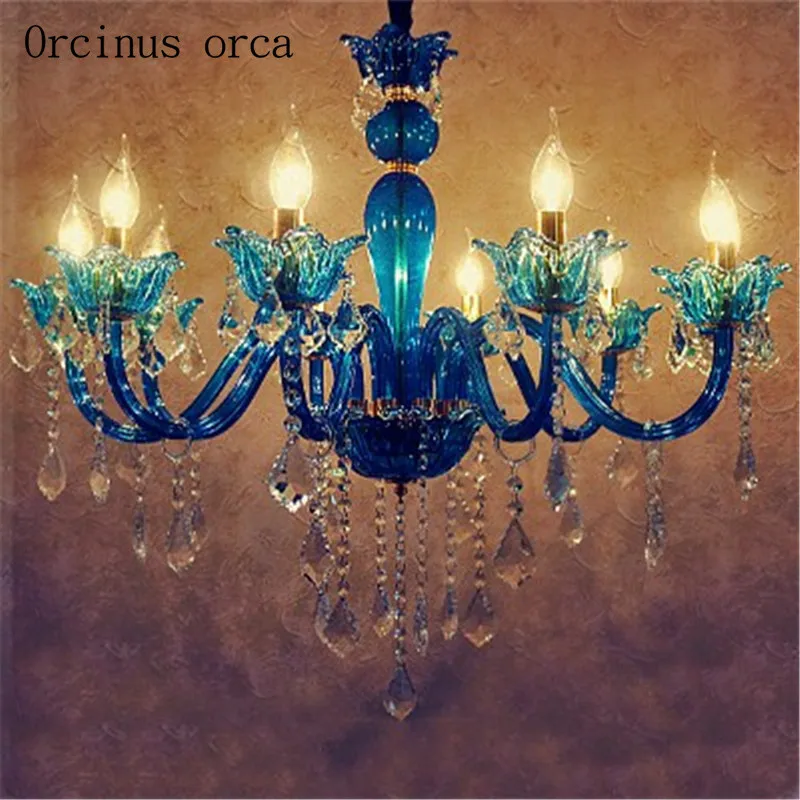 Европейская синяя хрустальная люстра для гостиной, спальни, ресторана, бара, романтическая цветная Подвесная лампа