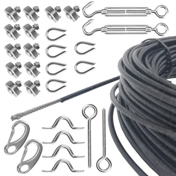 

Heavy Duty Hardware Kit Hanging Kit 110ft PVC Coated Stainless Steel Wire Cable with Turnbuckle Hook