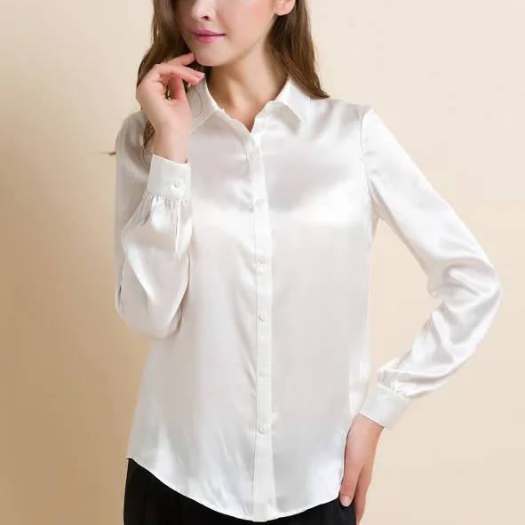 Womens white satin long sleeve blouse print Womens white satin long sleeve blouse print