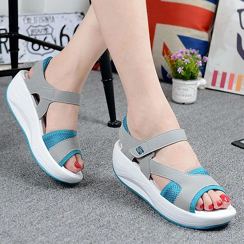 

Platform Sandals Shoes For Women 2019 Summer Wedges Swing Shoes Breathable Ladies Patchwork Mesh Shoes Open Toe Sandals Sneakers