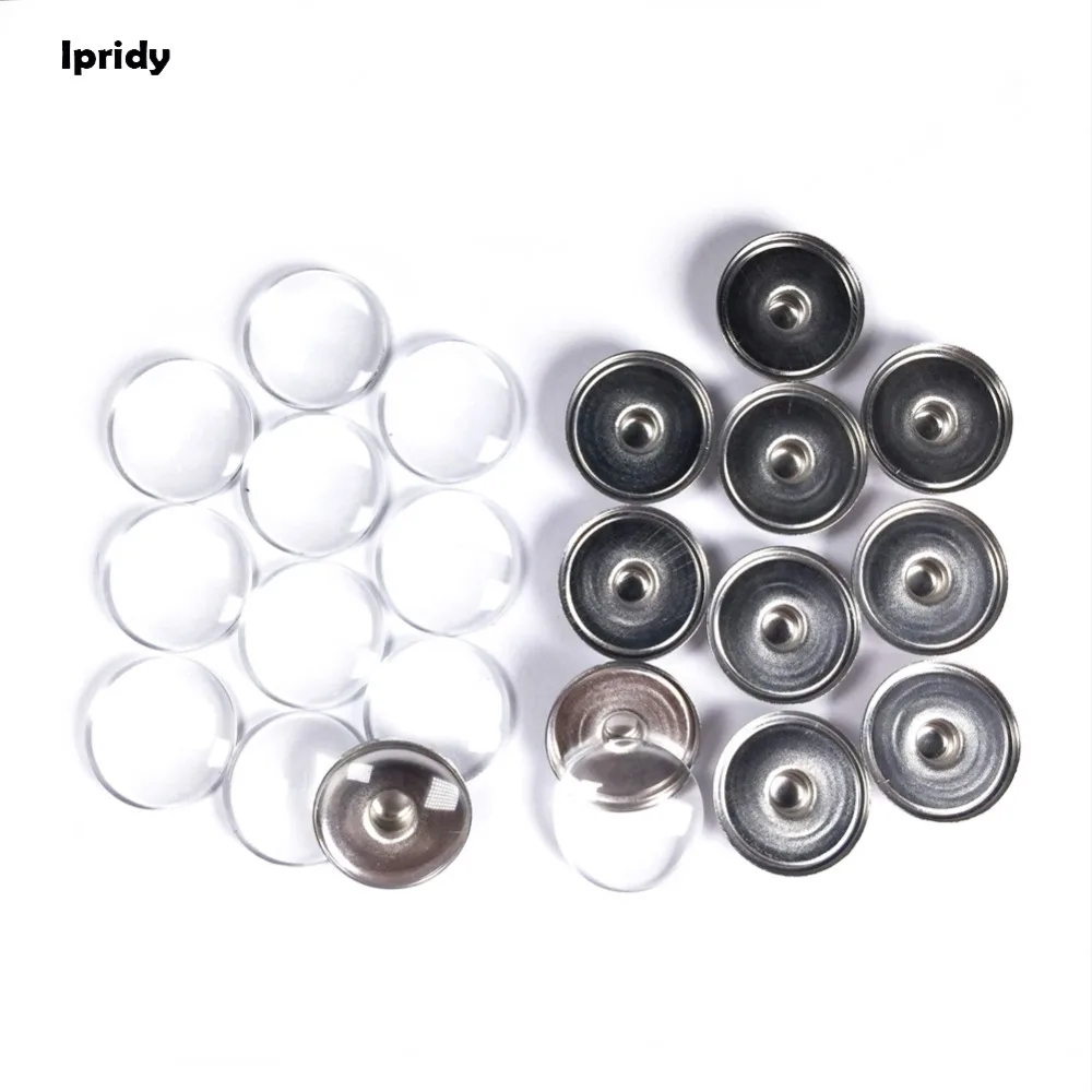 

20Sets/lot 18mm Custom Jewelry Snap Button Making Brass Snap Buttons With Clear Glass Cabochons for jewelry findings