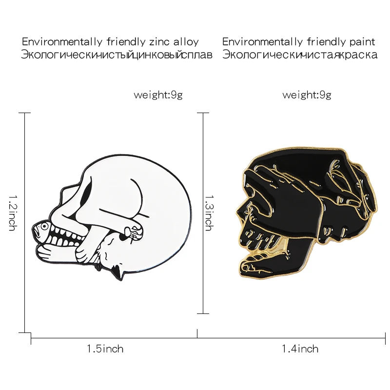 Различные эмалированные булавки в виде скелета, темные броши в стиле панк, кошки и рыбы, черепа, значки в руку, унисекс, готика, пара ювелирных изделий
