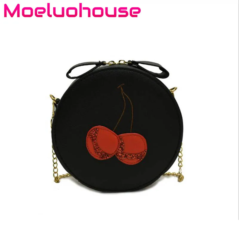 

Moeluohouse Women Mori Girl Round Shoulder Crossbody Messenger Bag Cherry Zipper Chain Korean Style PU Fashion Kawaii Cute Gift