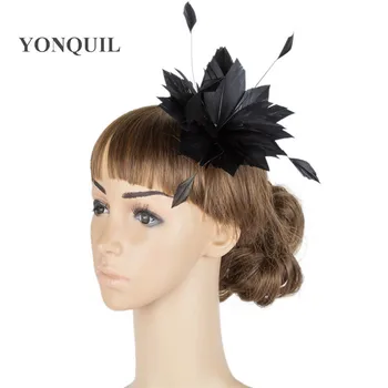 

feather flower event show hair accessories Classical color fascinator headwear colorful mesh women millinery cocktail hat MYQ066