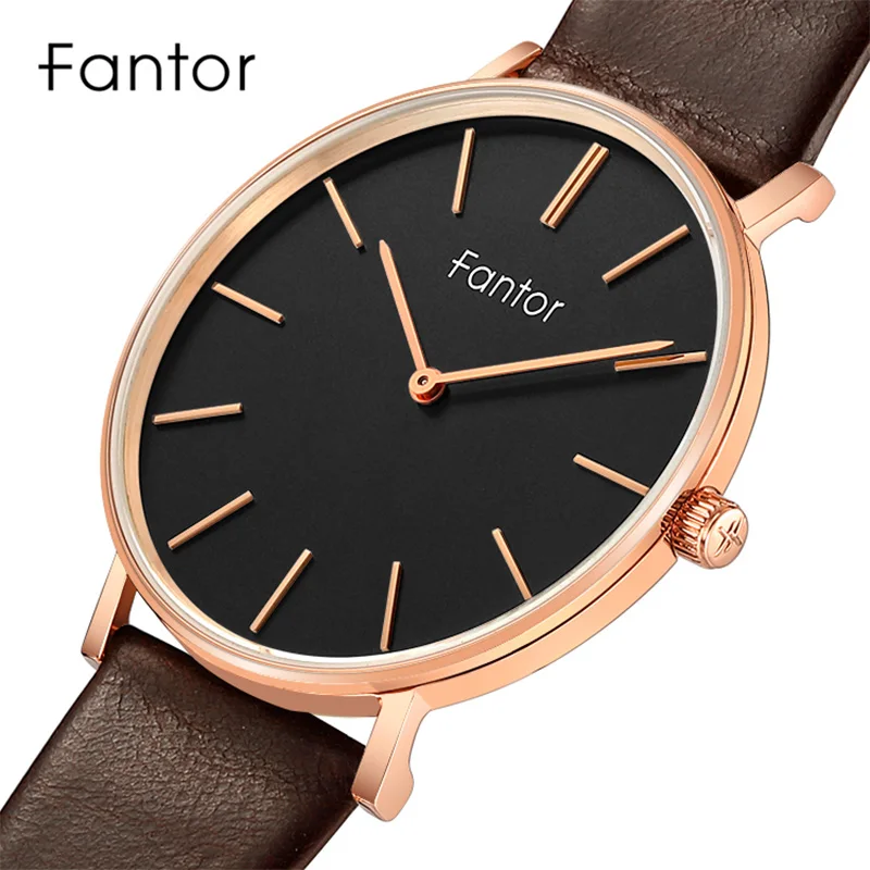 

Fantor Men's Ultra Thin Watch Men Top Brand Casual Minimalist Genuine Leather Quartz Wristwatch Waterproof Male Wrist Watches