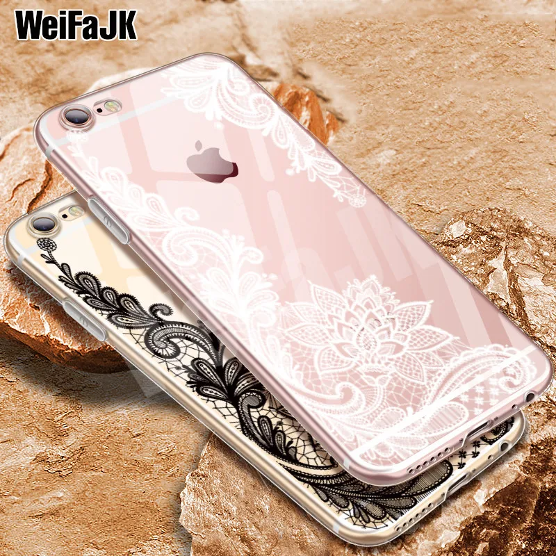 

WeiFaJK Luxury 3D Lace Flower Silicone Case For iPhone 6 5s For iPhone 7 Cases Soft TPU Full Cover For iPhone 6 6s 7 8 Plus Case
