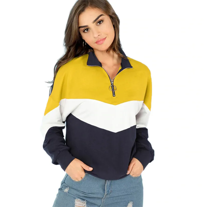  Women Hoodies Multicolor Minimalist O-Ring Zip Front Cut Sew Stand Neck Raglan Sleeve Sweatshirt Au