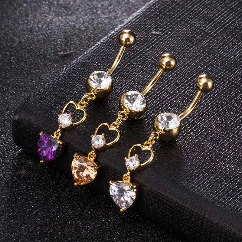 

Women Navel Ring Silver Surgical Stainless Steel Navel Piercing Heart Belly Button Piercing Ring Body Jewelry BH