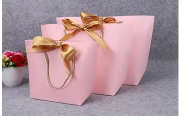 5 шт Большой подарочный бумажный пакет цветная подарочная коробка для тканевой книги ювелирной упаковки лента ручка Подарочный пакет из крафт-бумаги коробки - Цвет: Розовый