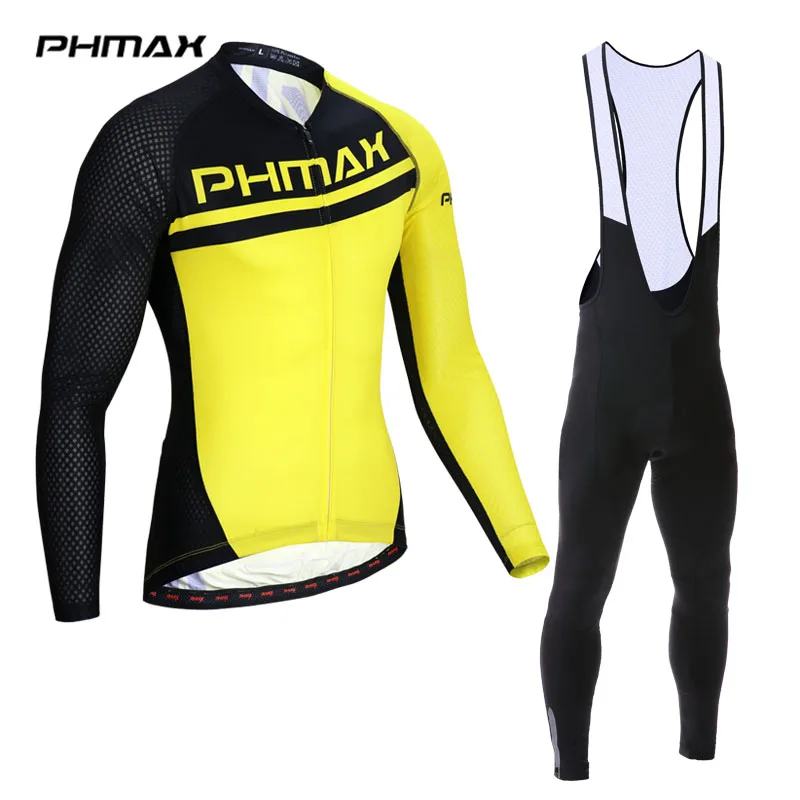 PHMAX Весна с длинным рукавом MTB велосипед одежда Ropa Maillot Ciclismo гоночная велосипедная одежда Велоспорт набор Pro Велоспорт Джерси набор - Цвет: Bib Cycling Set