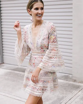 

New self portrait 2018 Women Summer Runway Designer Embroidery Mini Dress Hollow out Floral print Vintage dress Female Vestido