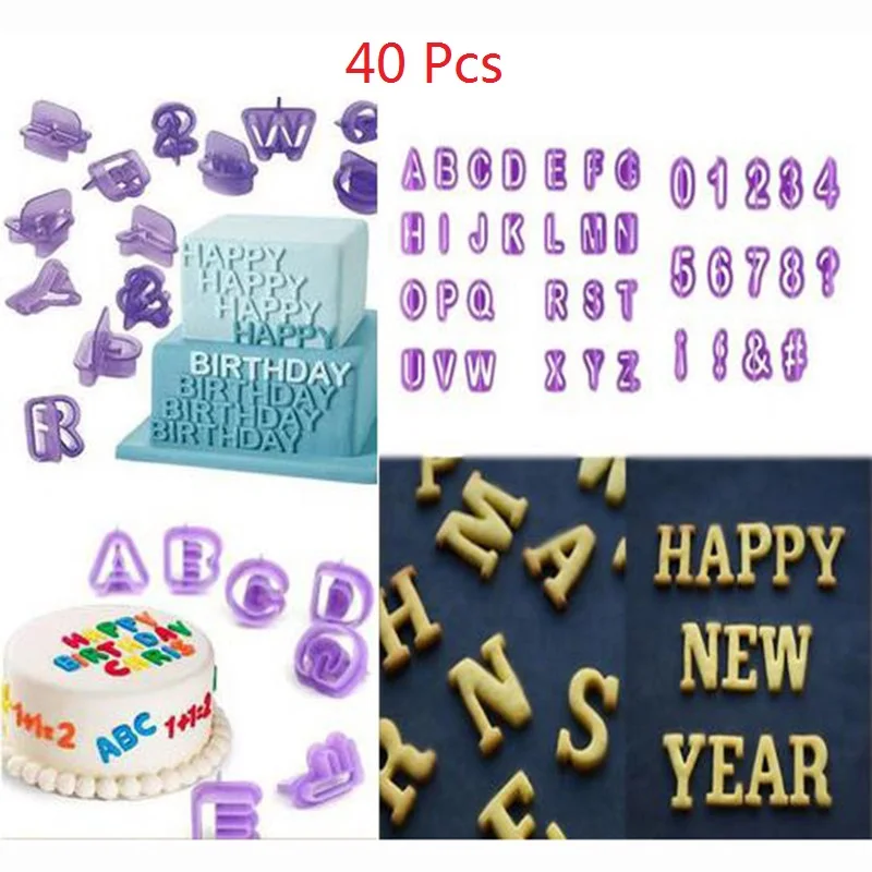

40 Pcs Alphabet Letter Number Fondant Cake Biscuit Baking Mould Cookie Cutters and Stamps Number Digital Mold