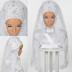 Мусульманские свадебные вуаль для невесты 2019 исламский Свадебный хиджаб бисер кристаллы Кружево Аппликации Край Локоть Длина