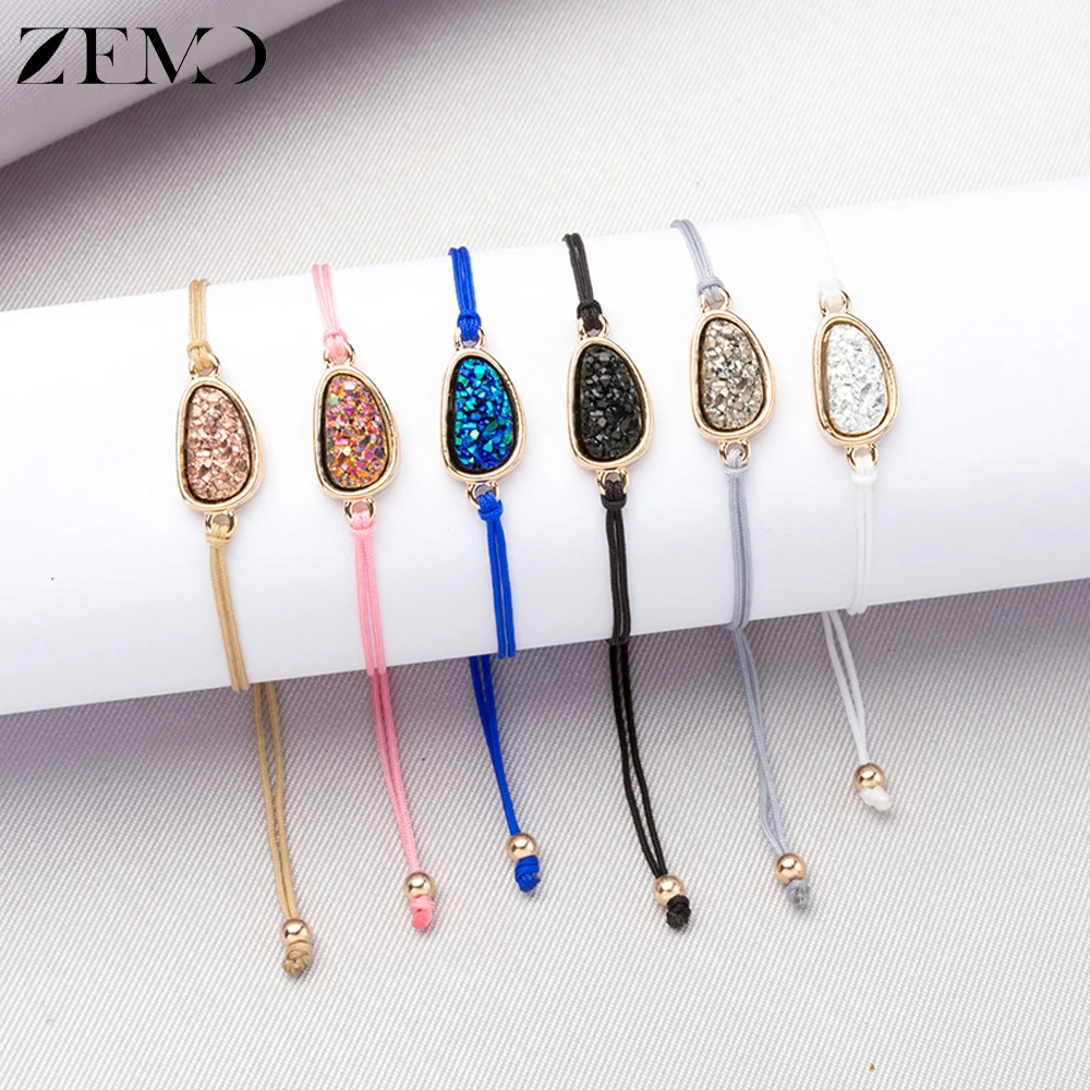

ZEMO Sparkling Charm Bracelet Natural Stone Jewelry Crystal Quartz Bracelet for Women Rope Chain Bracelet Bangles Girls Gift
