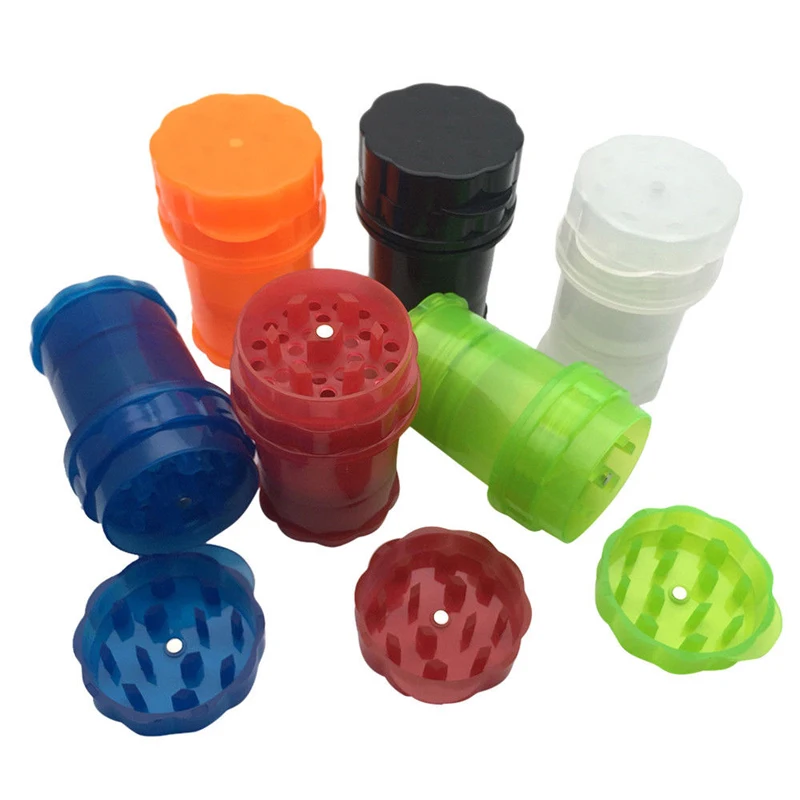 

Plastic Counter Tobacco Herb Spice Grinder 4 Layer Random Color Herbal Smoke Spice Crusher Case Clear Plastic Gift Supply Sales