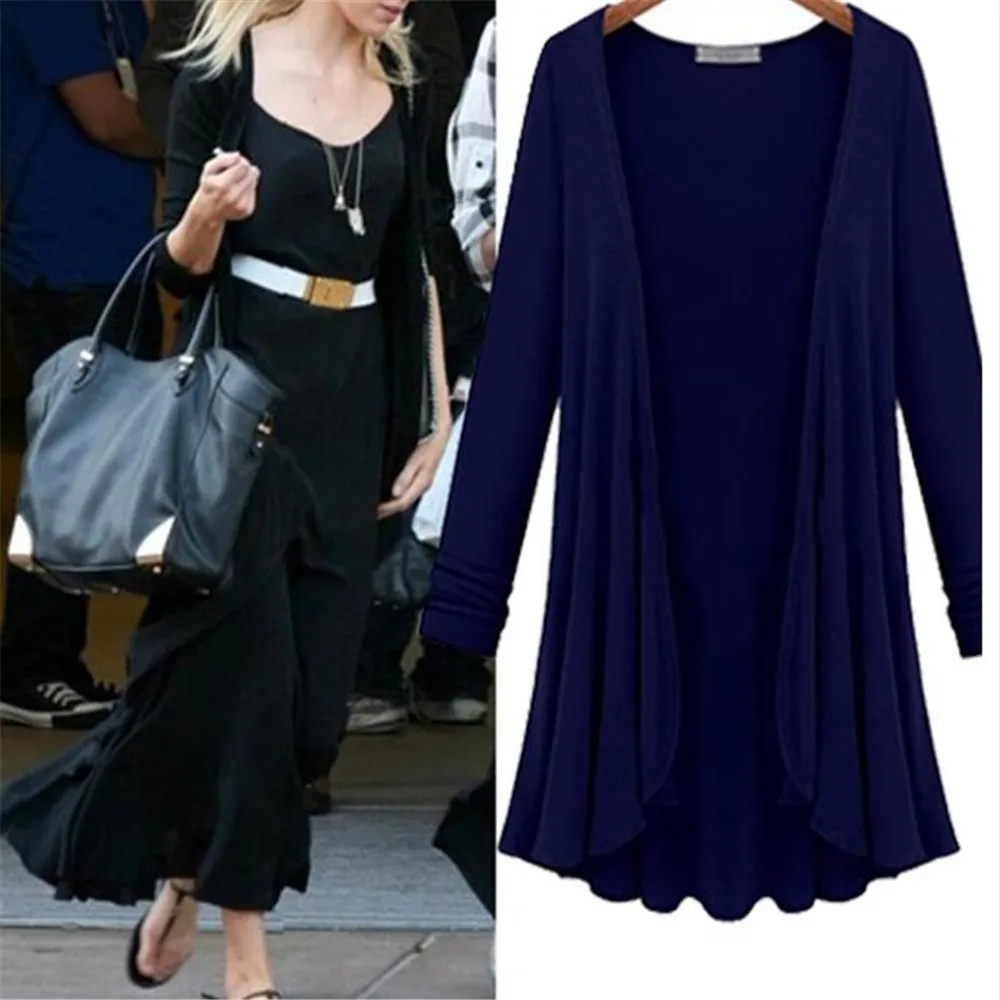 Women Cardigan Sweater Fashion Cotton Top Thin Blouse Long Sleeve 2019 Autumn Winter Cardigans Coat Big Size Flounce Plus Size