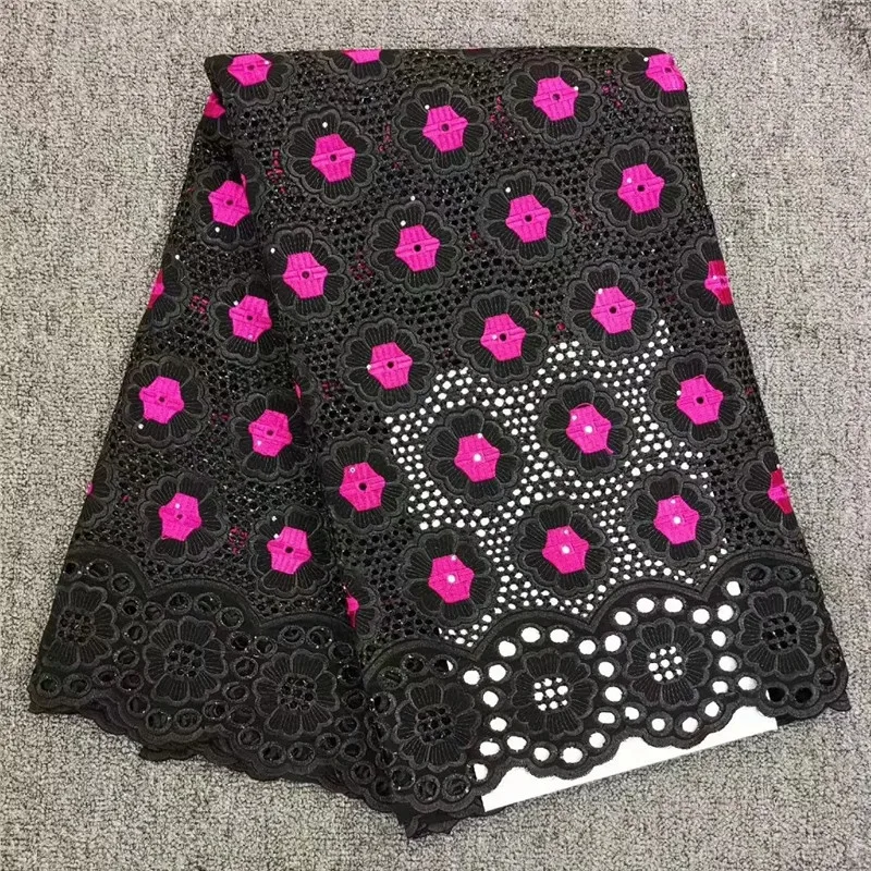 

Hot Selling Nigerian Cotton Polish Fabric For Men High Quality Swiss Polish Lace Material 5Yards With Stones HL041001