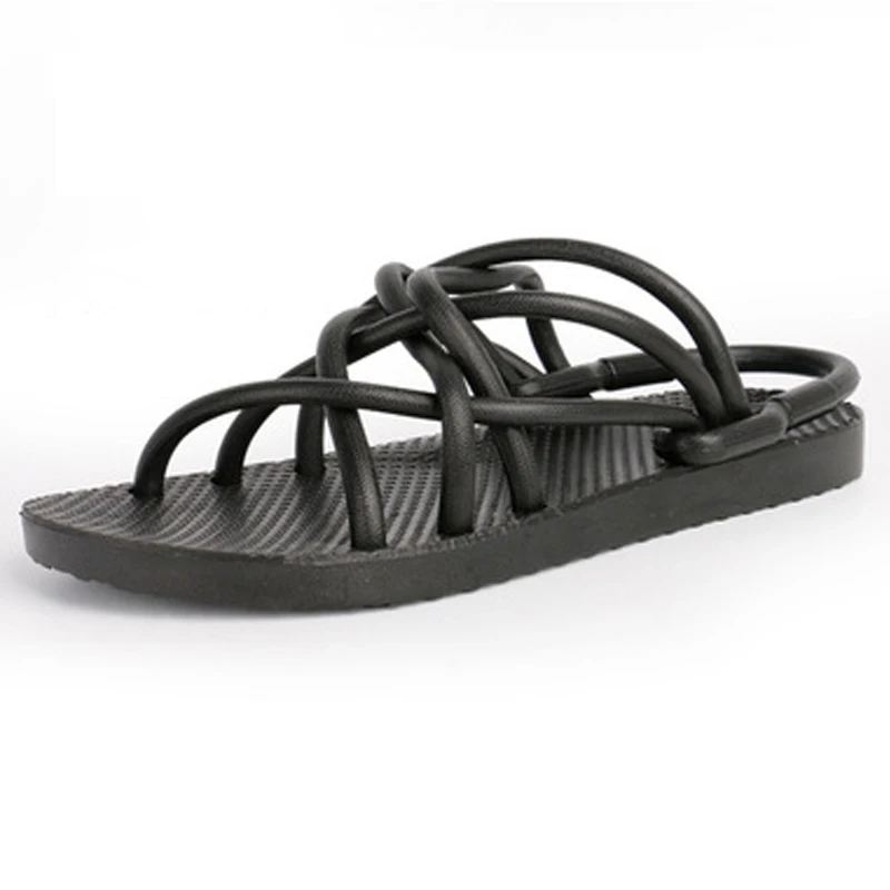 Приятный комфорт без каблука Сандалии для девочек для Для мужчин Летняя мода с перекрестной шнуровкой пляжная обувь сандалии домашние тапочки Сланцы sandalias Hombre o1258 - Цвет: BLACK SANDALS
