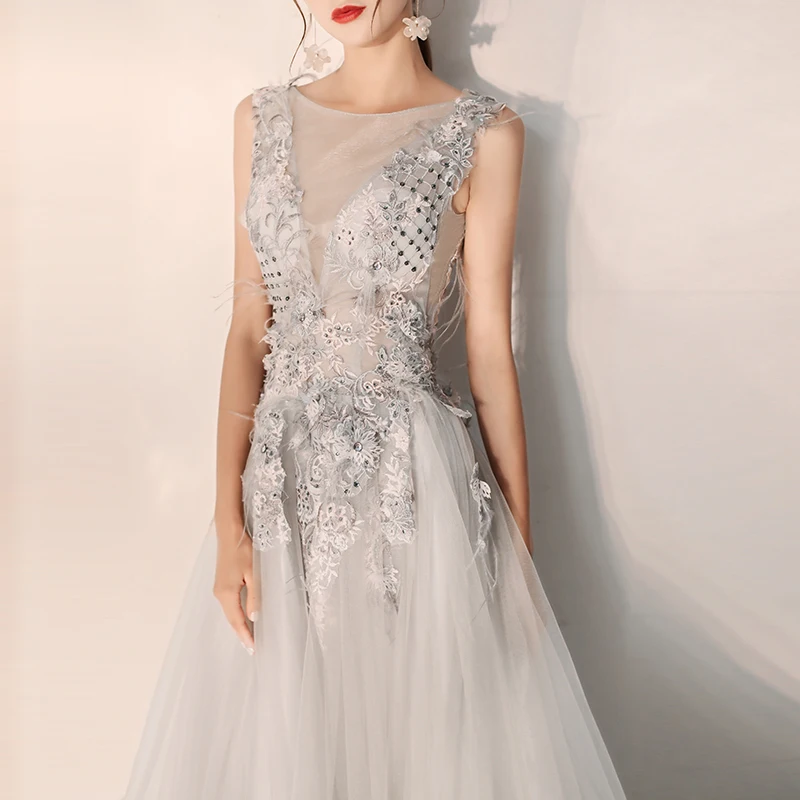 SSYfashion/серое длинное платье без рукавов с круглым вырезом и шнуровкой сзади, длина до пола, вечерние платья, вечерние платья на заказ