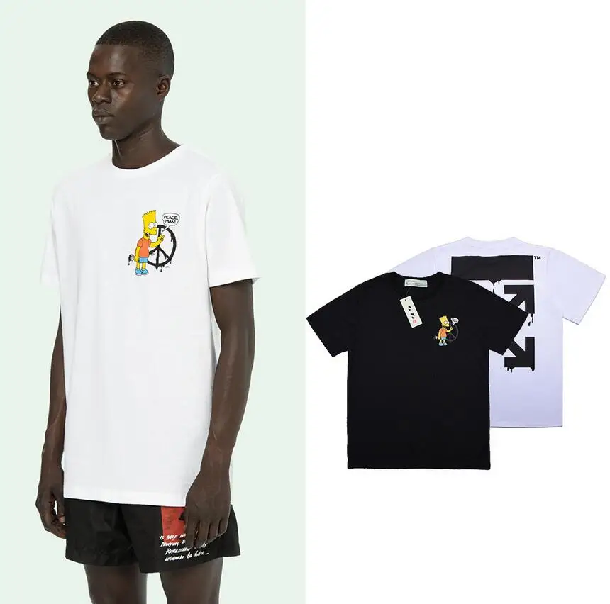 

Simpson 19SS Off-White OW arrow Unisex sweetheart Couple Lovers models Fashion Cotton Casual Short sleeve Round neck T-shirt