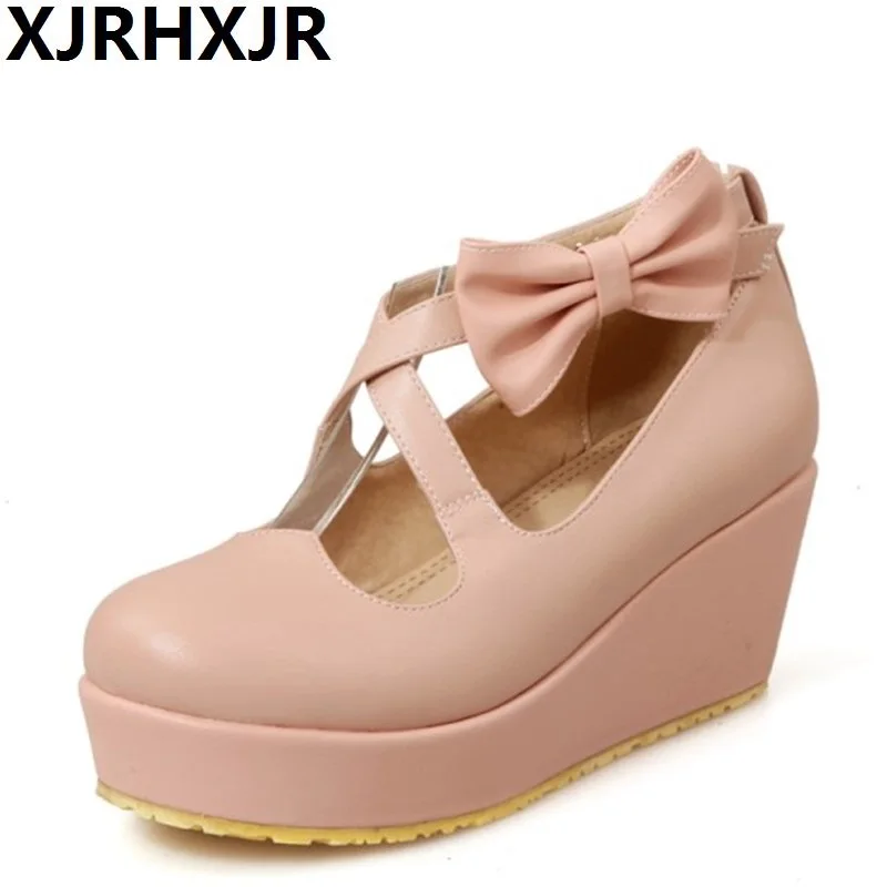 

XJRHXJR Japanese Lolita Sen Female Retro Round Toe Princess Shoe Fashion Cos Performance Wedges Shoes Women Pumps Platforms