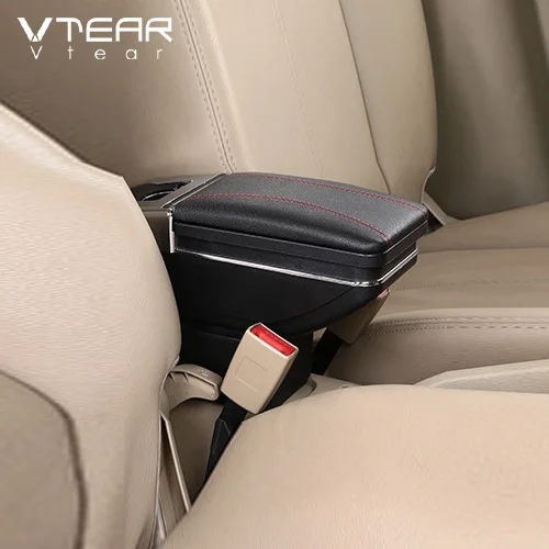 Vtear для Nissan Sunny, Versa Автомобильный подлокотник кожаный подлокотник usb коробка для хранения интерьер центральной консоли автомобильные аксессуары 2012 подлокотник для авто - Название цвета: Red thread