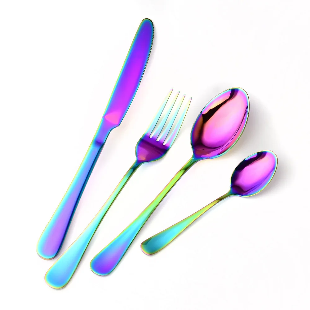 

MORGIANA 4Pcs/Set Rainbow Fork Knife Scoops Silverware Dinnerware Set Handle Cutlery Set 18/10 Stainless Steel Tableware Set