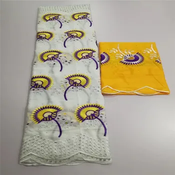 

Yellow/White Nigeria Lace 7 Yards Swiss Voile Lace Fabric High Quality Embroidered African Cotton Lace Fabric with Stones JA259