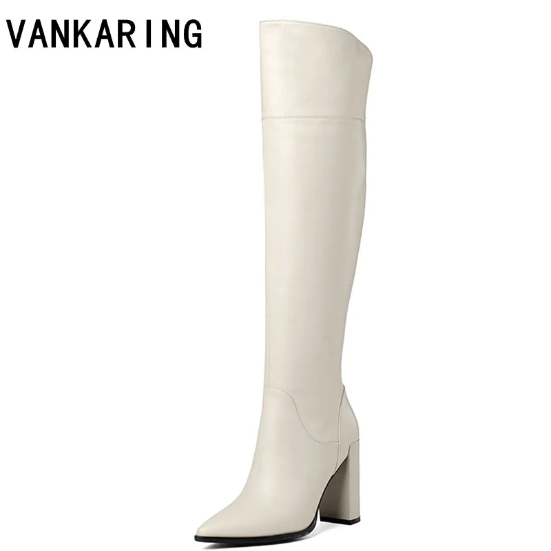 Ceny Buty markowe sexy wysokie obcasy jesienne zimowe buty do kolan kobieta szpiczasty nosek pasy ciepłe śniegowce skórzane buty kowbojskie damskie