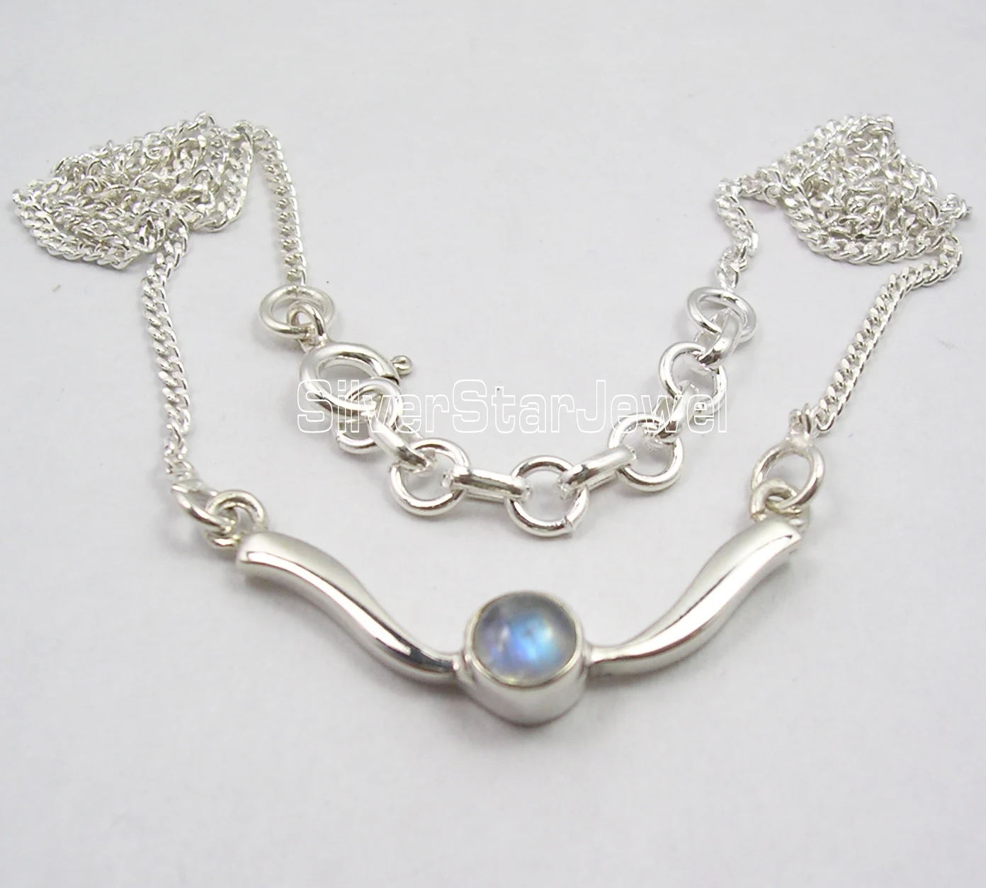 

Chanti International Solid Silver RAINBOW MOONSTONE Adjustable Chain DECO Necklace 17 5/8 Inches
